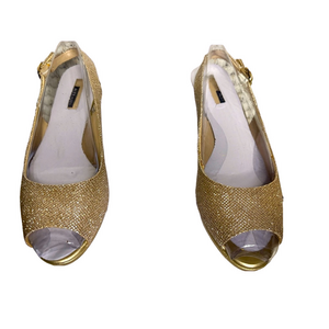 Alex Marie Gold Peep-Toe Slingback Heels DA009